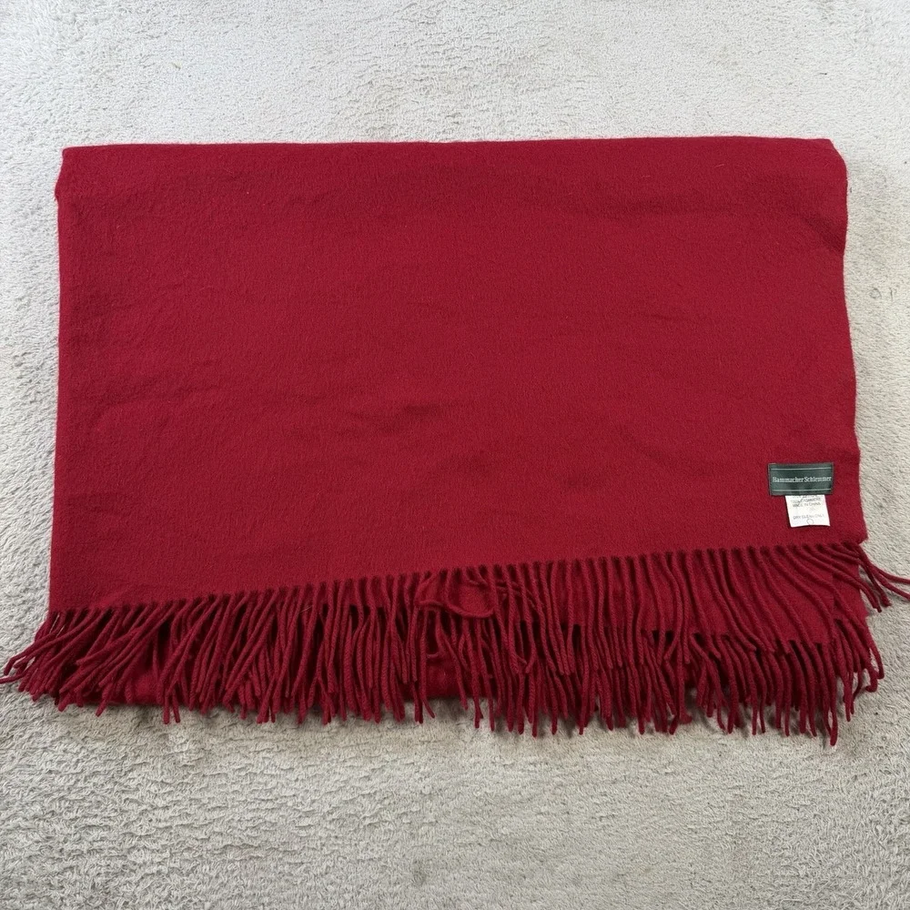 Hammacher Schlemmer 100% Cashmere Throw Blanket Red 50x64 Fringe Luxury Wrap